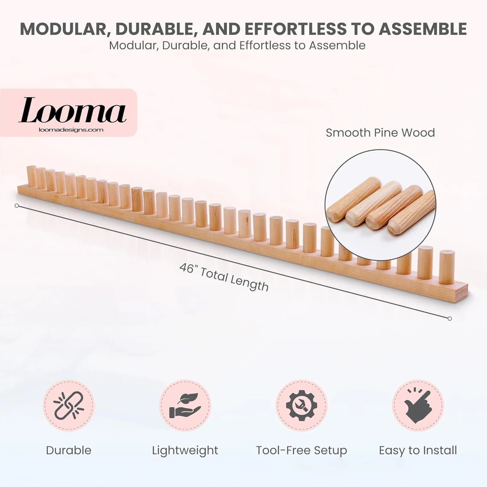 Wooden Weaving Loom Kit Adjustable Frame with Knitting Comb and Needle DIY Yarn Craft for Home Relaxation