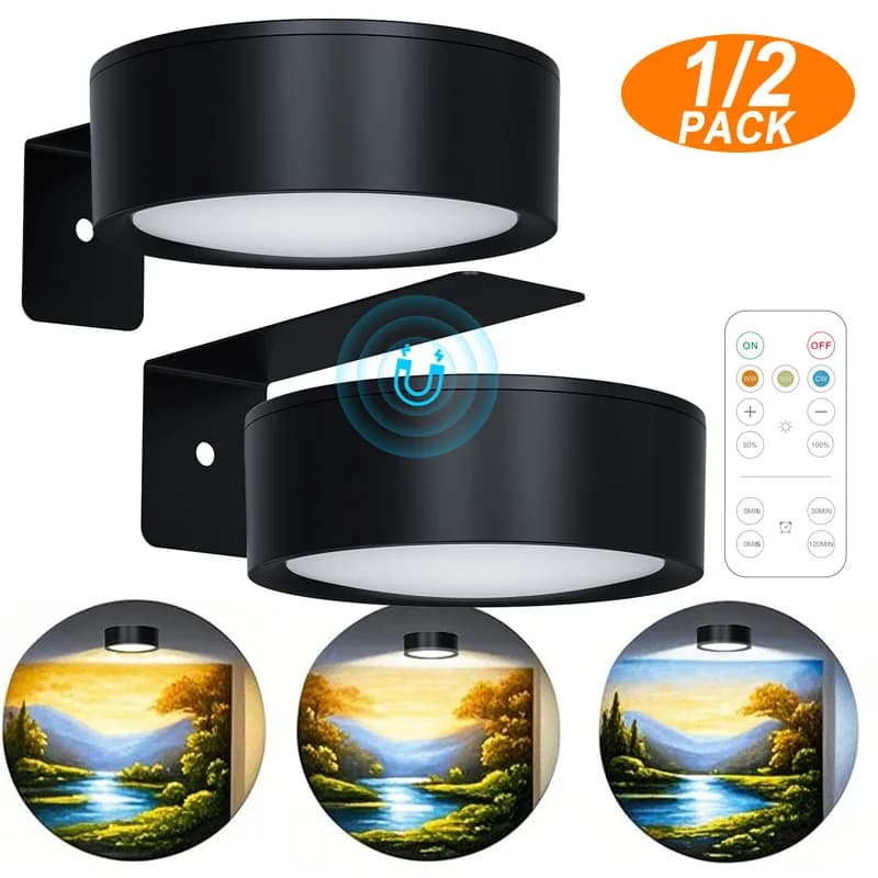 1pc LED office desk lamp Magnetic Puck Dimmable Light Change Color Battery Powered Working Light with Remote Control for Workspace