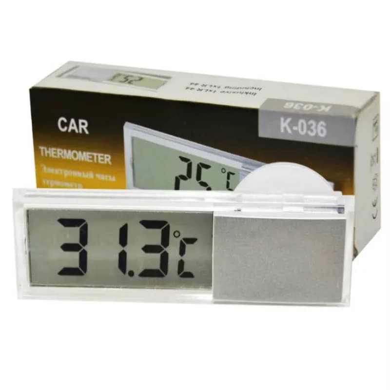 Nuova vendita calda 2 in 1 Termometro per orologio per auto per automobile Tipo a ventosa Termometro per orologio Orologio digitale LCD trasparente Cella a 10 pulsanti