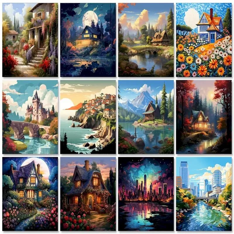 GATYZTORY Acrylic Paint By Numbers For Adults Scenery HandPainted House Pictures By Numbers On Canvas Unique Gift Home Decor