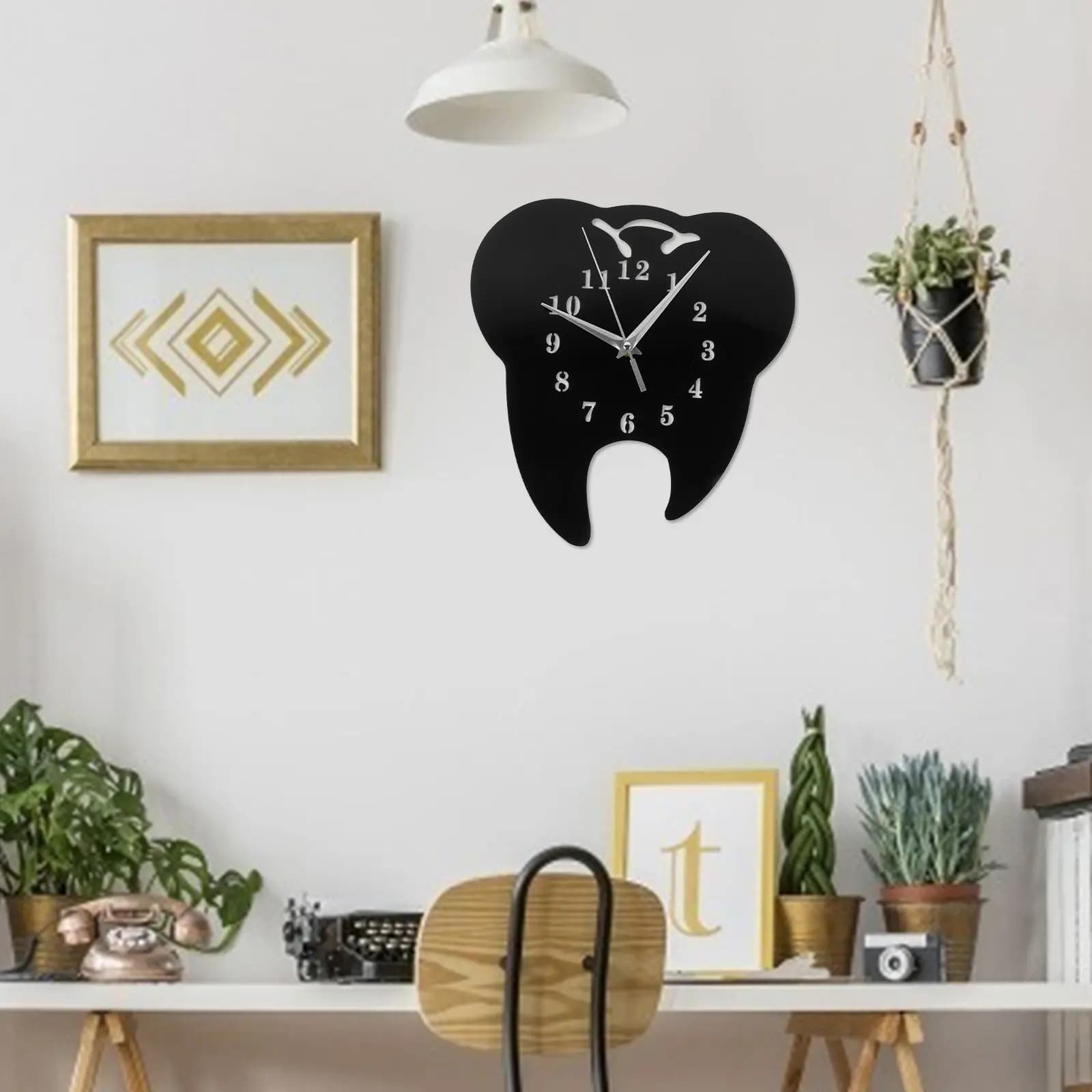 Orologio da Parete in Acrilico a Forma di Dente, Silenzioso e Decorativo per Camera da Letto, Soggiorno, Studio Dentistico, Casa e Ufficio