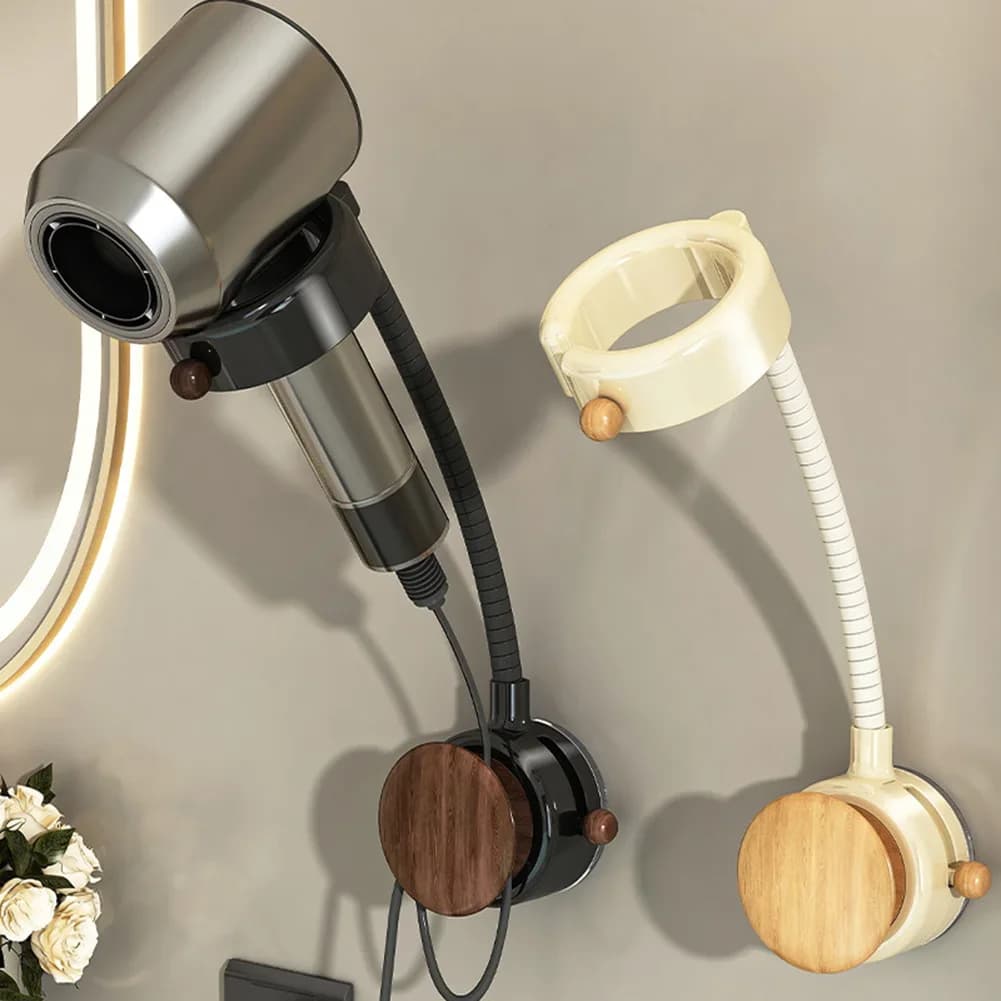 Porta asciugacapelli a ventosa da parete: 360 ° Parti hardware per la casa con rotazione e stoccaggio dei cavi per la casa