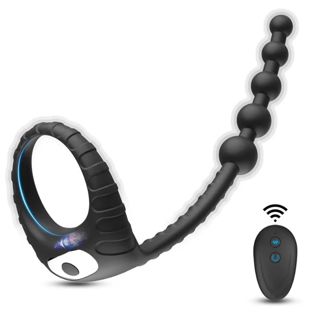 Perline anali a distanza senza fili Anello del pene Vibratore Maschio Ritardo Eiaculazione Massaggio della prostata Butt Plug Anello del rubinetto Giocattoli del sesso per le coppie