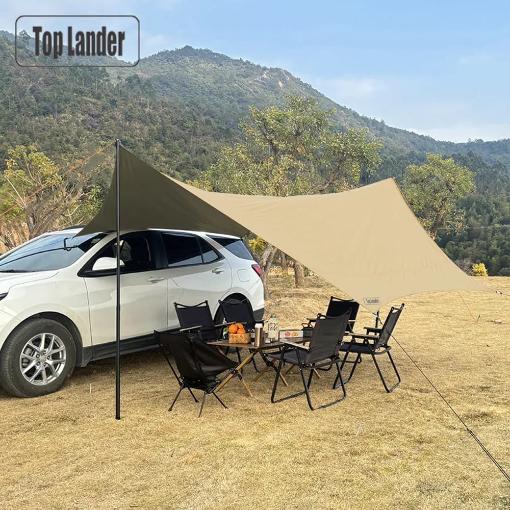 4.5x4.5m Tenda Per Auto Tenda Da Sole Baldacchino Impermeabile Tenda Da Campeggio SUV Veicolo Tenda Laterale Riparo Esterno Portatile Spiaggia Ombra Esagonale