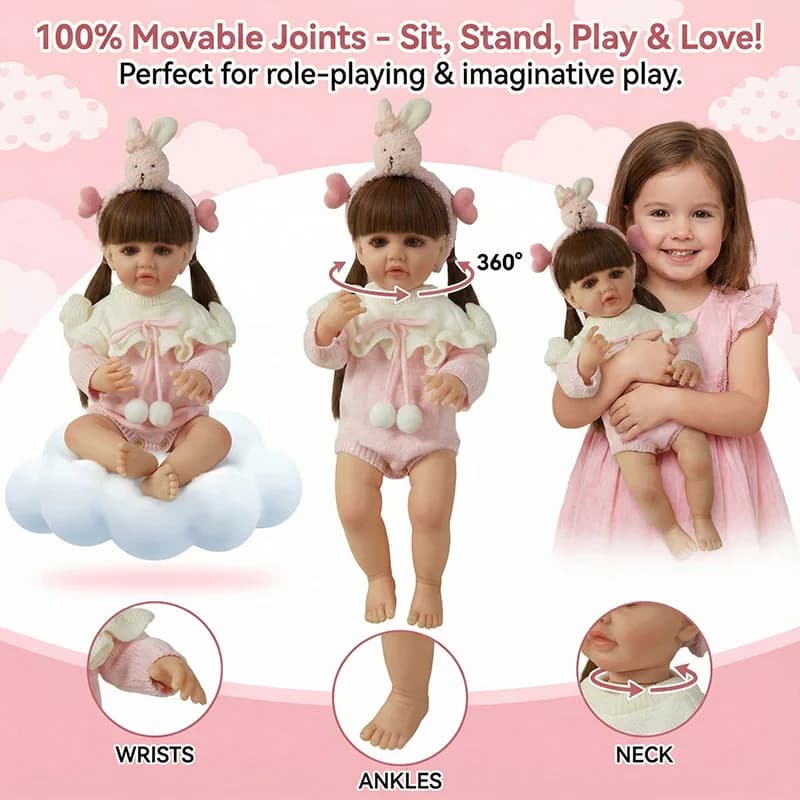 22inch 55CM Princess Girl Betty Full Vinyl Body Newborn Doll with Long Hair