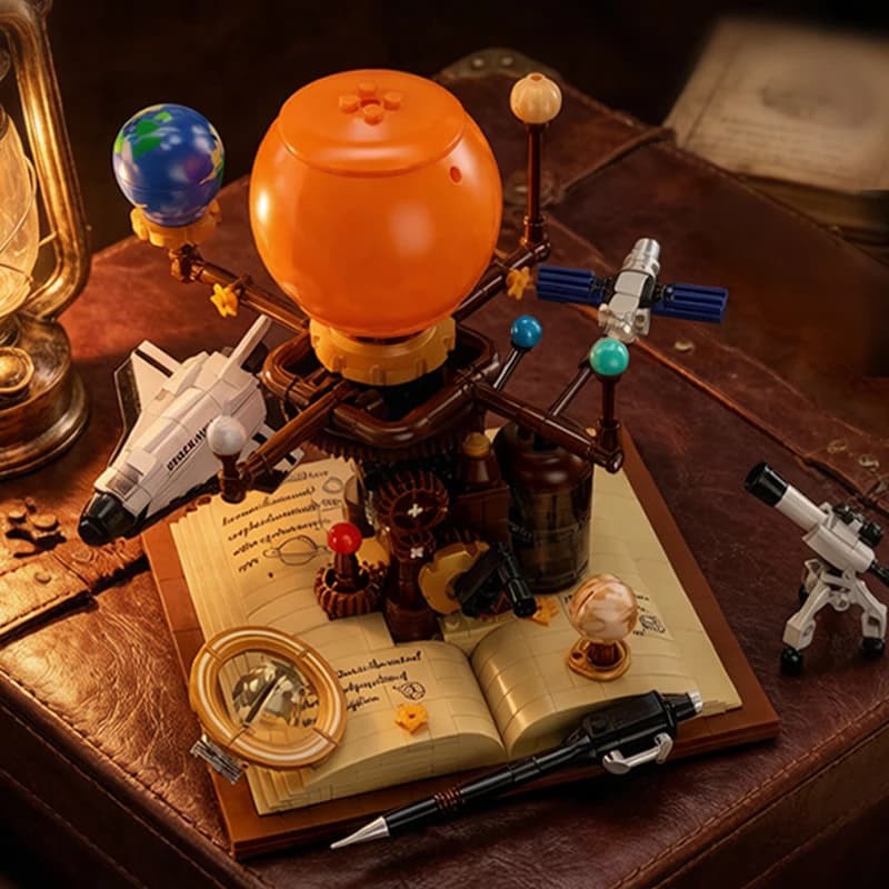 Sistema Solare Meccanico MOC, Blocchi da Costruzione, Navetta Spaziale, Pianeti Rotanti, Ingranaggi, Puzzle 3D, Giocattoli Astronomici STEM Fai-da-Te, Regalo per Bambini e Adulti