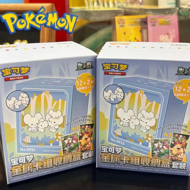 New Original Genuine Pokemon Trading Ptcg Cards Simplified Chinese Metal Deck Storage Box Set Child Gift Cartoon Game