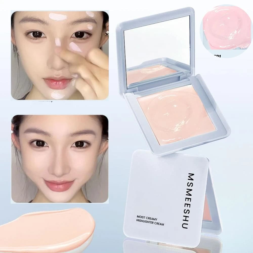 Fard evidenziatore viso rosa crema con soffio di polvere Crema correttore bagliore schiarente naturale Ruddy Complexion Evidenziatore Trucco