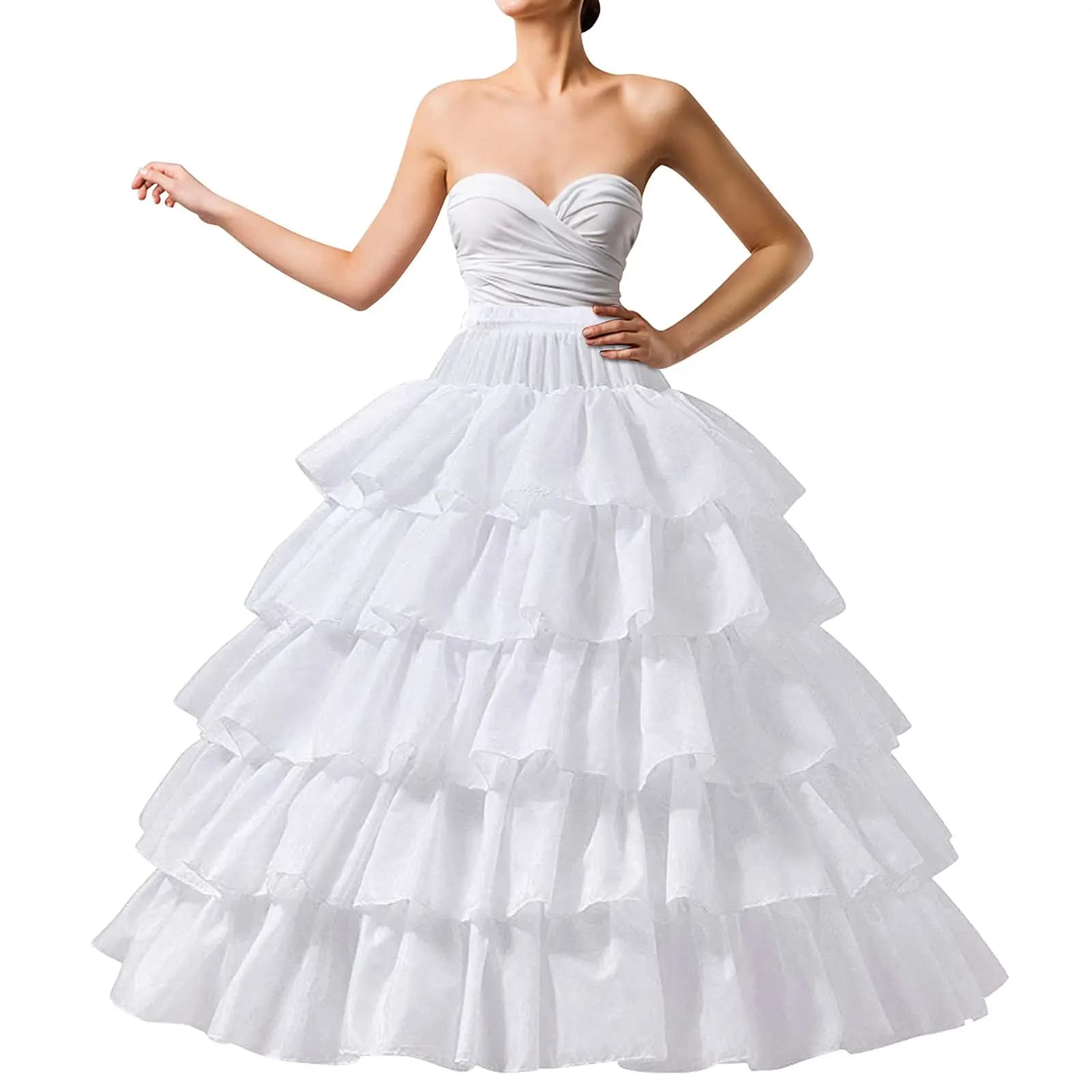 Sottoveste in crinolina da donna, gonna a 4 cerchi, 5 strati di volant, abito da ballo, sottogonna sottoveste per abito da sposa