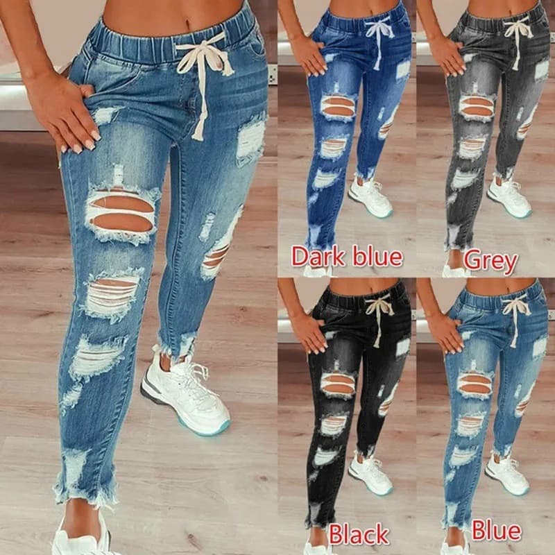 Y2K Women Jeans High Waist Pants Slim Fit Light Blue Washed Denim Jeans Ripped Grey Cotton Long Ultra For Woman