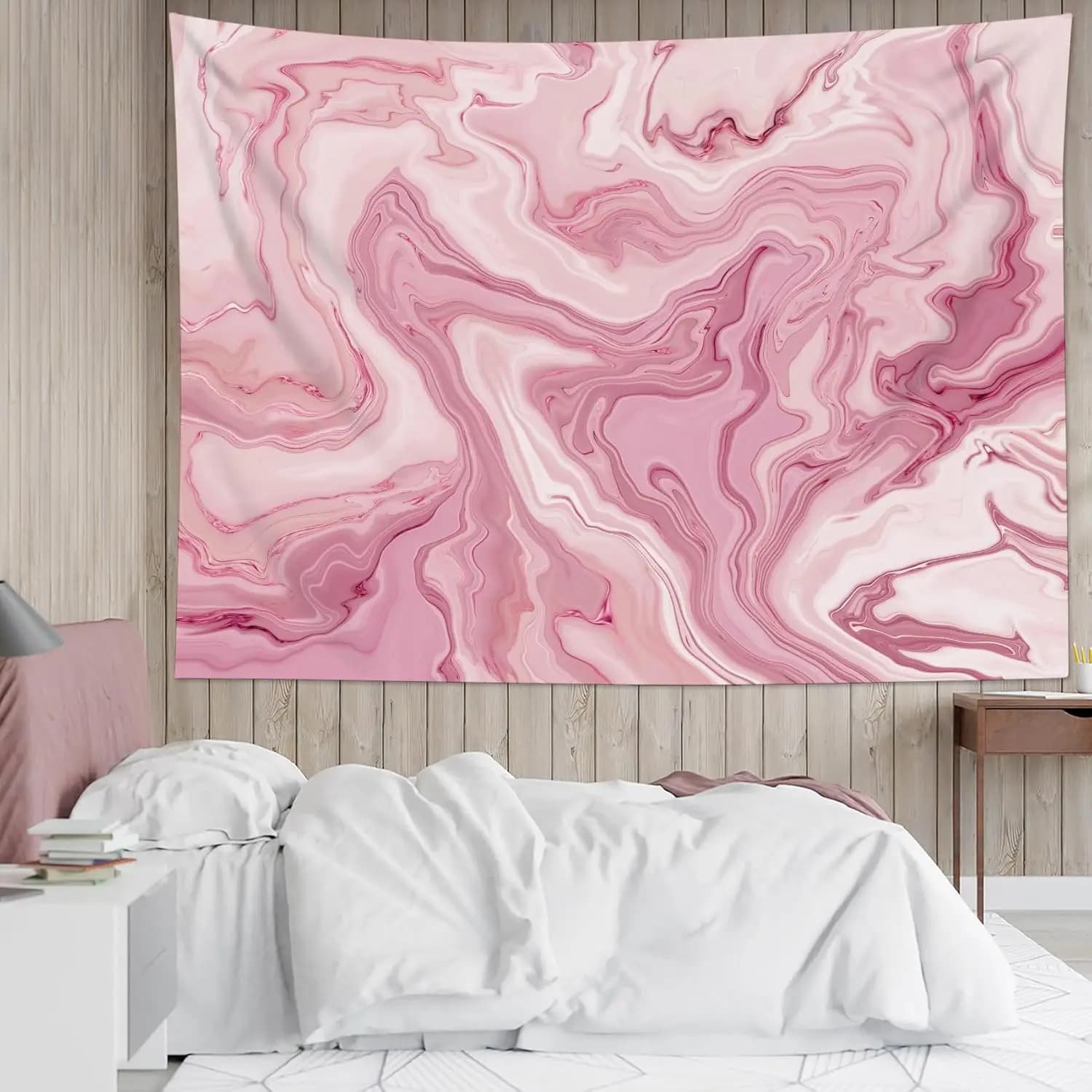 Pink Swirl Marble Tapestry Abstract Pink and White Swirl Marble Wall Tapestry Cute Pastel Wall Hanging for Girls Bedroom Living