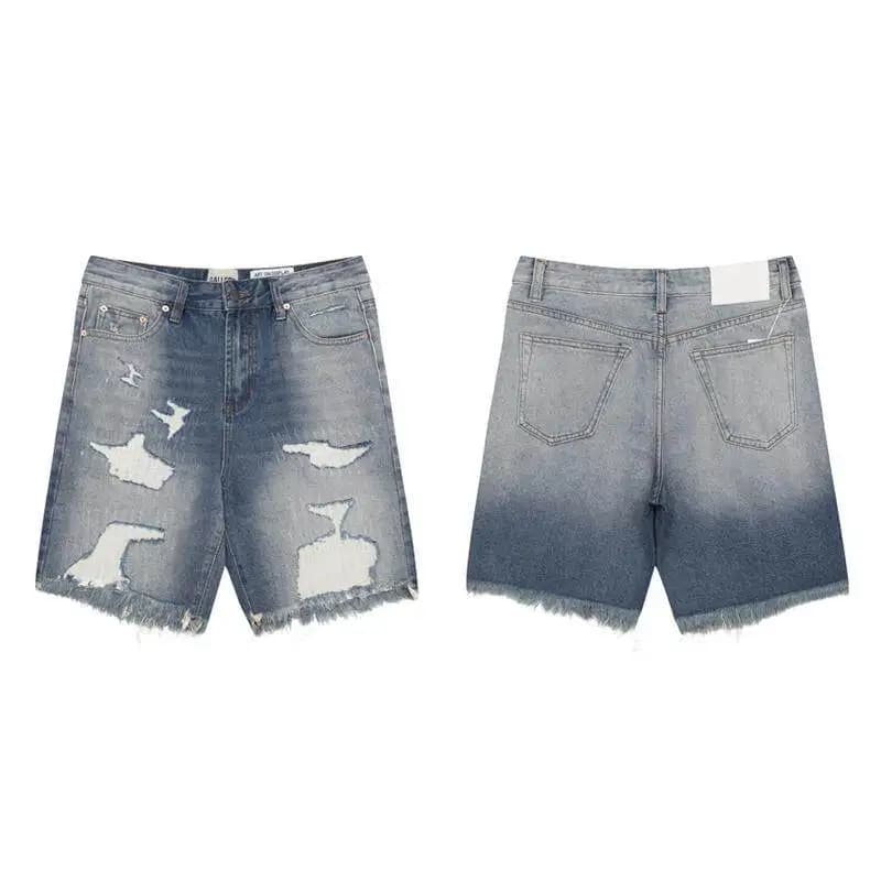 Gallery Dept New Damage Ripped Patch Denim Shorts Knife Cut Fringed Jeans Casual Pants