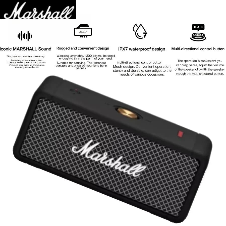 Marshall Emberton 1 Altoparlante Bluetooth Wireless IP54 Impermeabile Mini Portatile Stereo per Esterni con Bassi Potenti per Casa e Viaggio