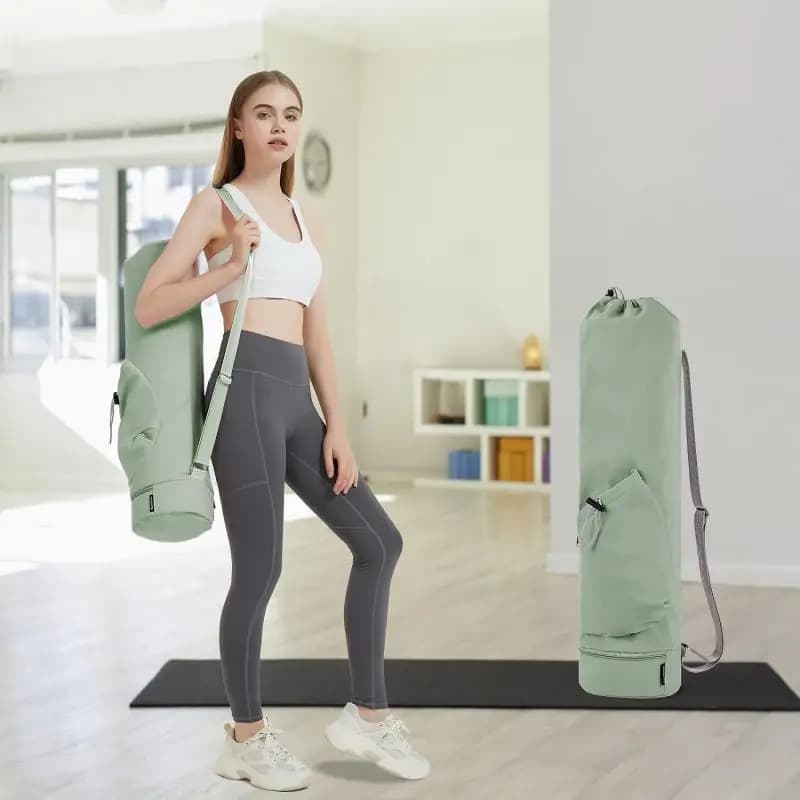 Yoga Mat Bag for Large Capacity Exercises with Water Bottle Pocket and Bottom Wet Bag Sports Yoga Mat with Adjustable Shoulder
