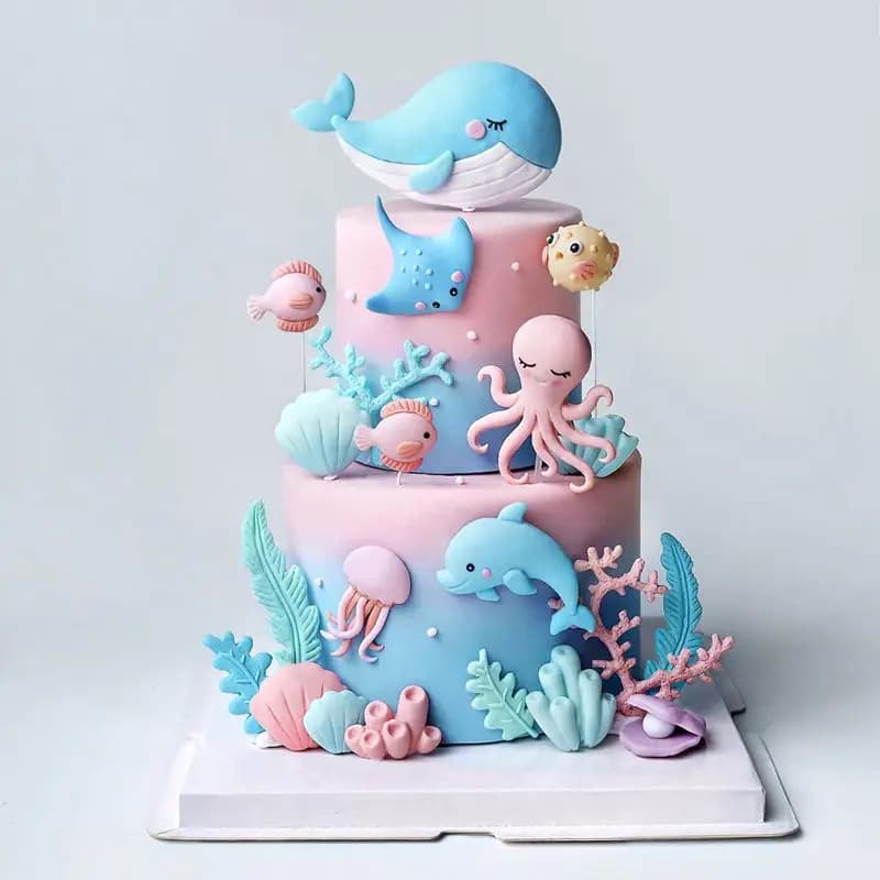 Cake decorations with ocean octopus whales, cake decorations with animals, decorations under the sea, baby shower cake kit