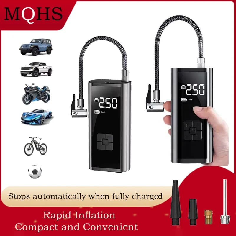 MQHS Wireless Motorcycle Car Air Pump 150PSI Electric Air Compressor LED Lighting Tire Inflation Pump for Bicycle Car Tire Balls