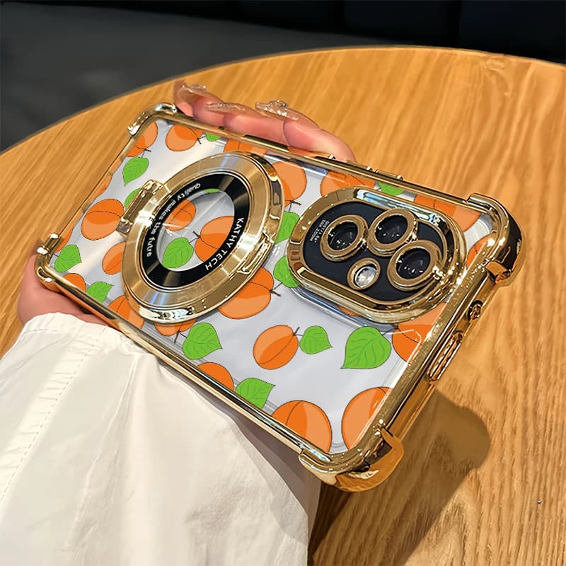 Soft TPU Clear Phone Case For Huawei P40 Pro Nova 9 4E P30 Lite Luxury Plating Shockproof Stand Holder Fruits Strawberry Cover