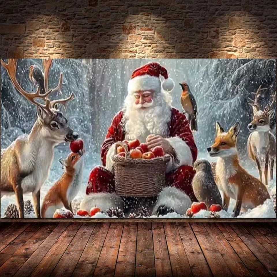 5D DIY Diamond Painting Sticker Santa Claus & Forest Animals Snow Winter Christmas Scene Diamond Mosaic Embroidery Home Decor