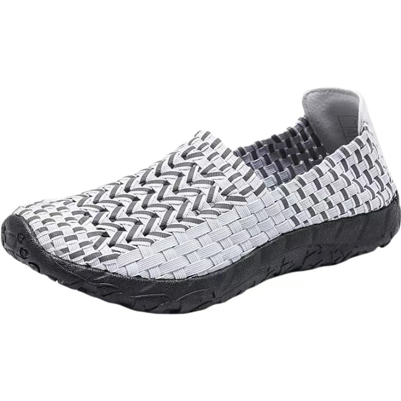 Sneakers casual da donna intrecciate, slip-on, primavera estate, nuove, leggere, traspiranti, con suola morbida, colore nude, scarpe da passeggio per anziani con suola piatta.