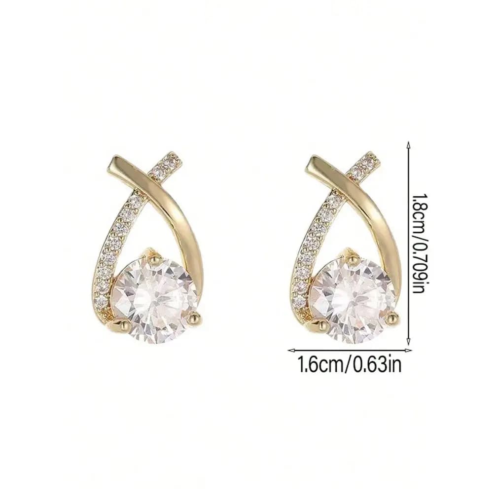 Pair Luxury Elegant Twisted Teardrop Cubic Zirconia Stud Earrings, Decorative Wear