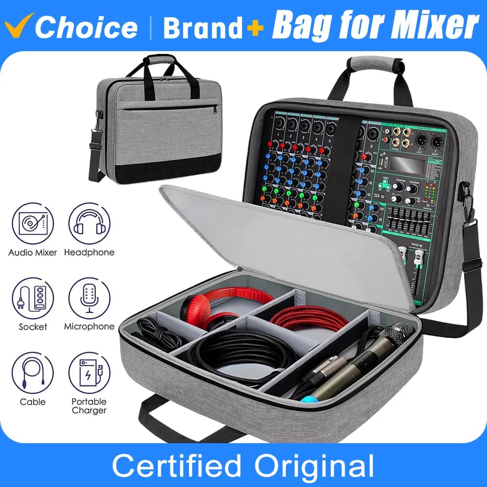 Borsa per Mixer Audio, Grande Borsa per Attrezzatura di Registrazione con Scomparti Regolabili, Borsa Protettiva per Mixer DJ, Custodia Compatta per Mixer Audio DJ