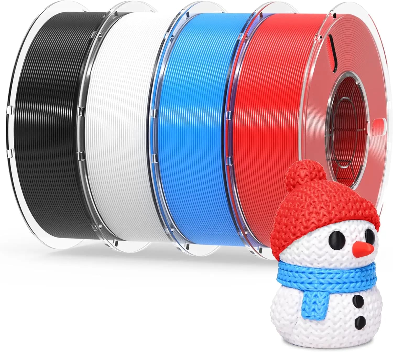 Filamento PLA+ per Stampante 3D, Confezione da 4KG, Resistenza Migliorata, 1.75MM, Nero/Bianco/Blu/Rosso, 1KG X 4 Bobine