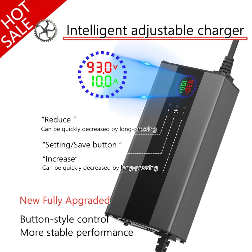 10A 36V 48V 60V 72V 54.6V 58.4V 84V Li-ion Lifepo4 Caricabatteria al litio Voltag Curren Regolare carica rapida 10S 16S 20S 13S parte