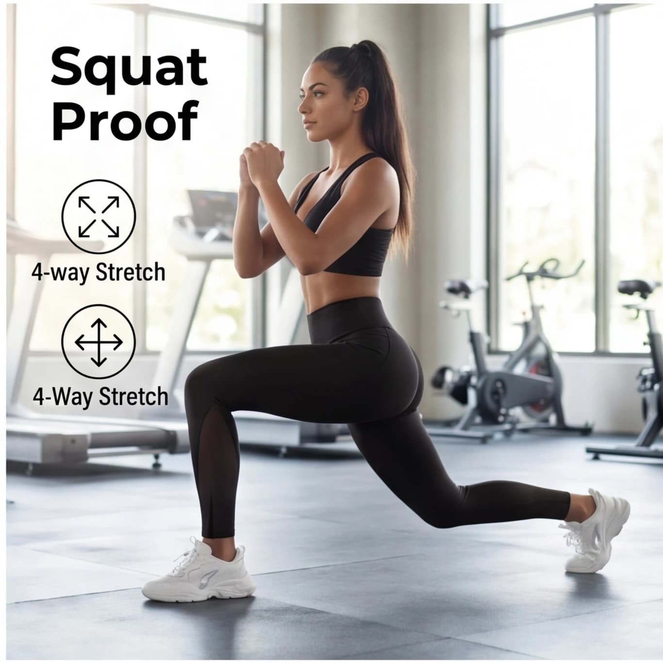Women's High Waist Yoga Pants Tummy Control High Elastic Slim Fit Mesh Patchwork Hem Sports Fitness Workout Pants High Elasticit