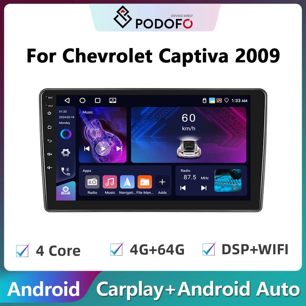 Podofo 2din Autoradio Android per Chevrolet Captiva 2009 Carplay Stereo Player Autoradio WIFI navigazione GPS FM/RDS