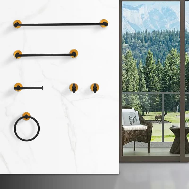 Set di accessori per il bagno da 6 pezzi, portasciugamani in alluminio spaziale addensato, 24 pollici, organizzazione del bagno a parete in oro nero