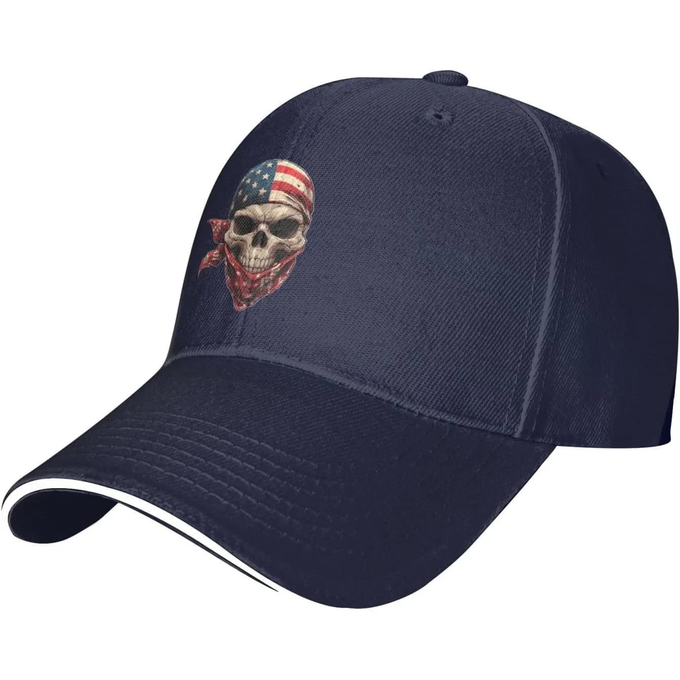 Unisex Adult Baseball Caps, Adjustable Sandwich Cap Skull Print Hip Hop Hats Fishing Hat