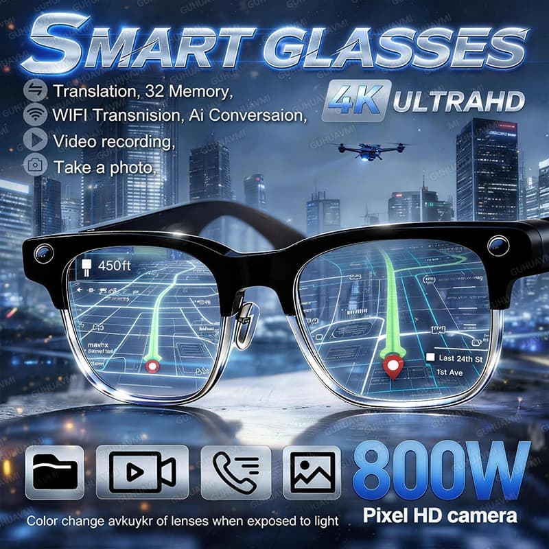 New Smart Glasses HD 800W Pixel 2026 with Camera, Video Recording 1080P, WIFI, ChatGPT Translation, Music, Calls & Loads Integrated