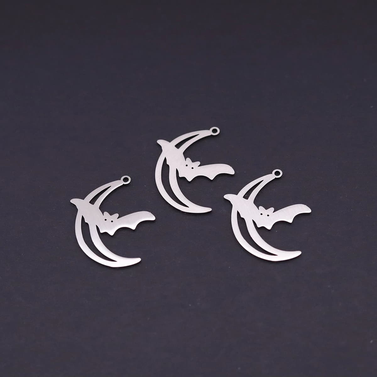 3pcs Halloween Bat Crescent Charms Stainless Steel Gothic Moon Pendant for DIY Jewelry Making Earrings Necklace Accessories