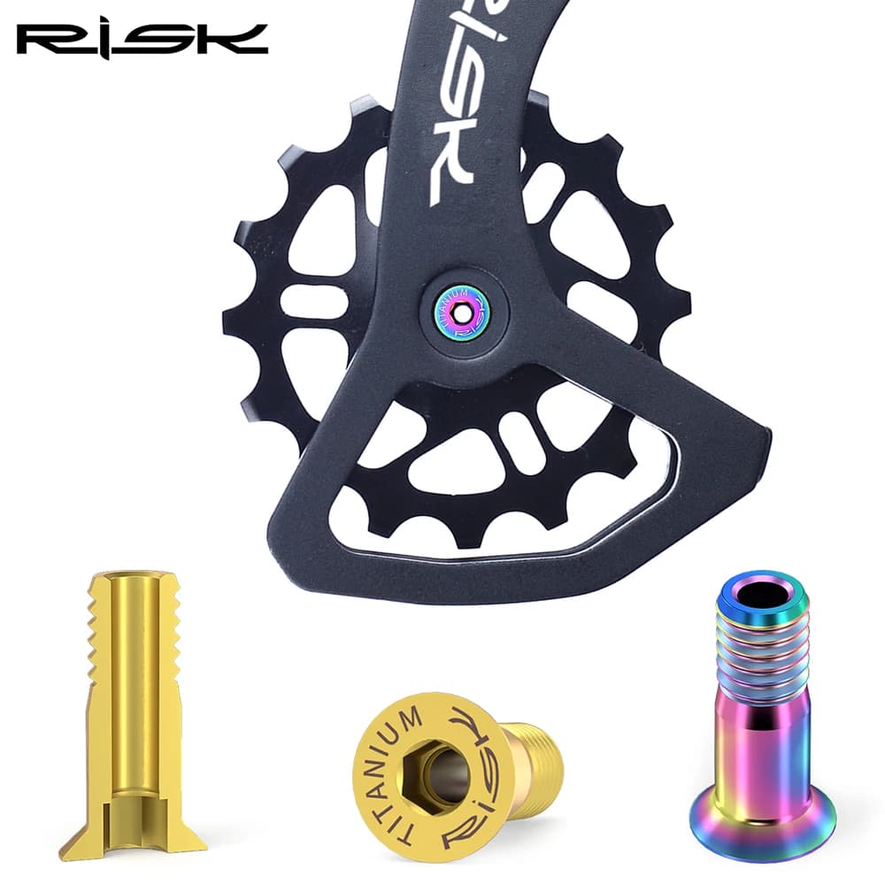 RISK Bulloni di Fissaggio in Lega di Titanio per Puleggia Deragliatore Posteriore 2pz/M5*14.2mm per Bici da Strada e Mountain Bike