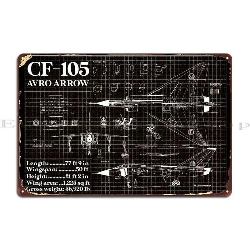 Blueprint Of Avro Canada Cf 105 Arrow Targa in metallo blu, per decorazione, pittura, design, garage, poster in latta