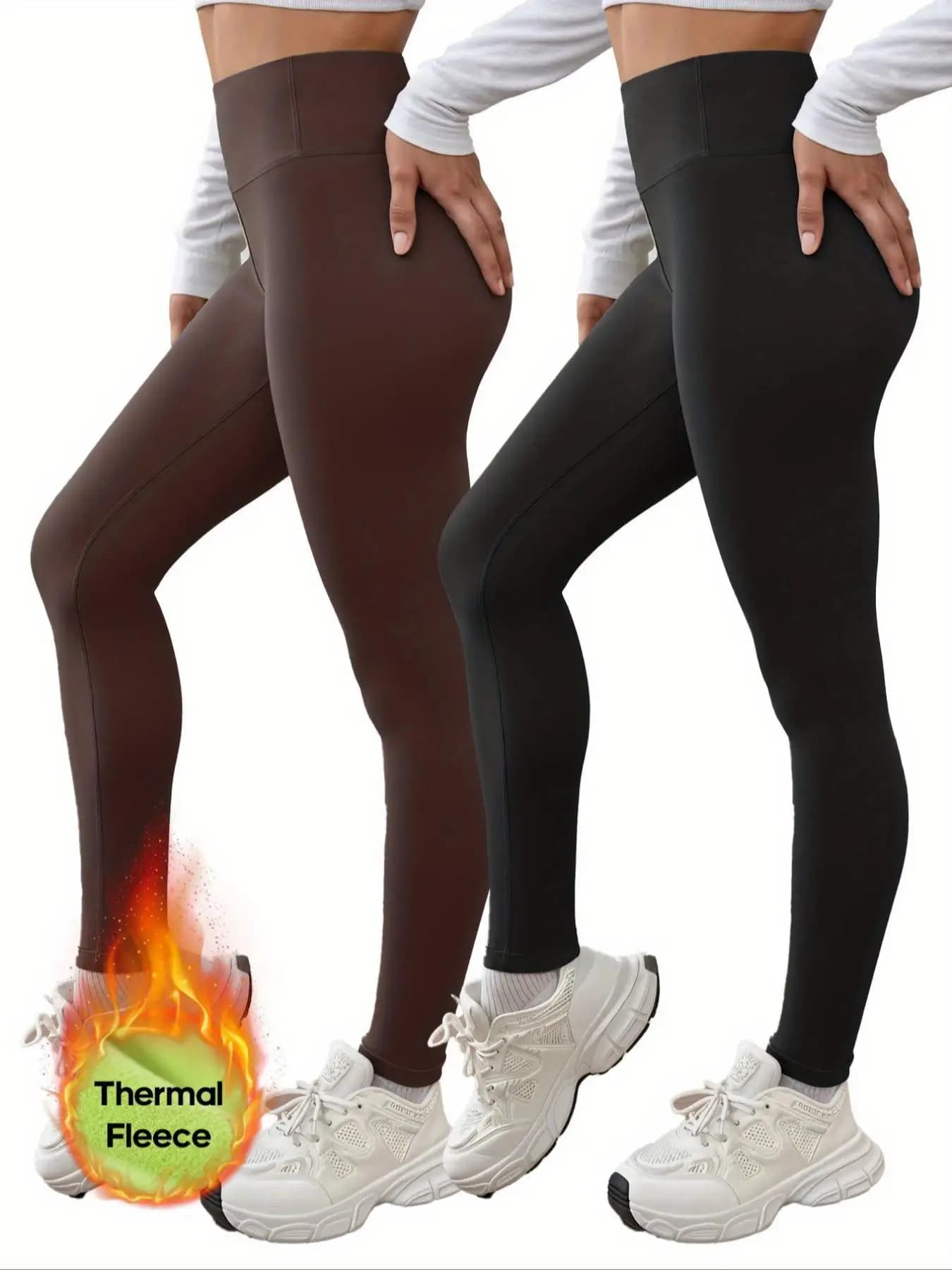 Leggings da donna foderati in pile a vita alta, controllo della pancia, elasticizzati in quattro direzioni, caldi e traspiranti, perfetti per gli sport invernali e casual W