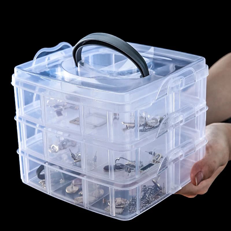 Scatola portaoggetti in plastica con 18 griglie, trasparente, con scomparto per viti, per gioielli, orecchini, custodia per classificazione degli strumenti
