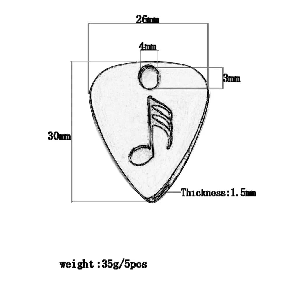 Plettri per chitarra in metallo, forma classica, per basso acustico, plettro liscio antiscivolo con foro, accessorio pendente decorativo
