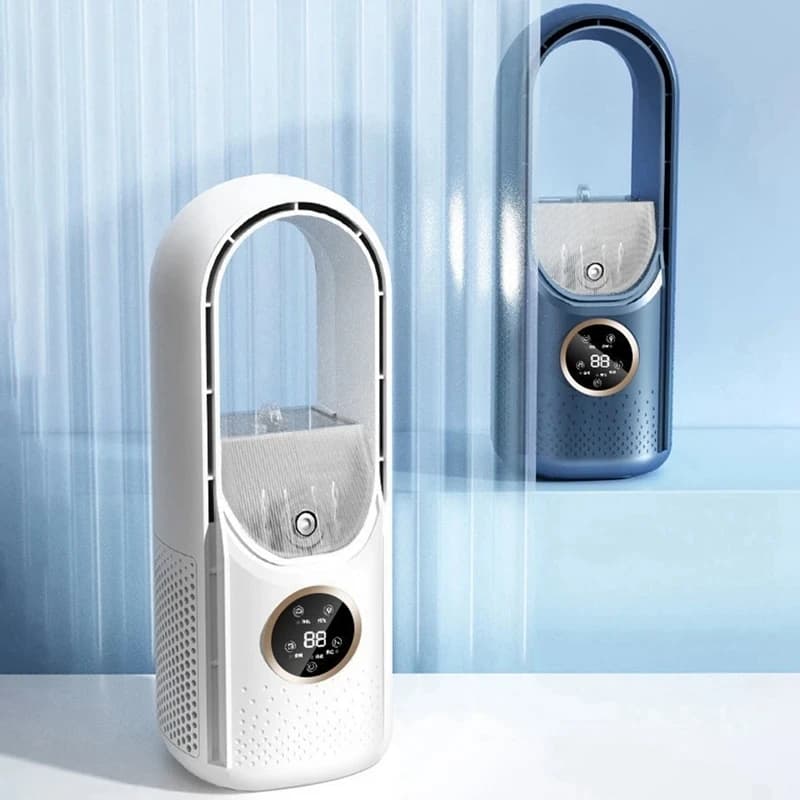 Ventilatore USB Portatile Senza Pale, Raffrescatore d'Aria Elettrico da Tavolo, 6 Velocità, Silenzioso, con Timer, Umidificatore e Condizionatore d'Aria