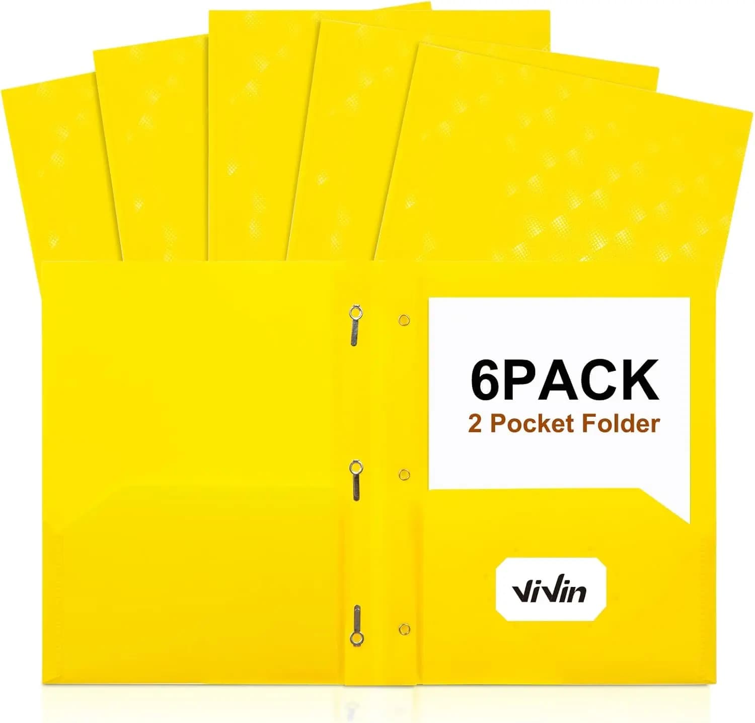 Plastic Folders with Pockets and Prongs,6 Pack,Heavy Duty 2-Pocket File Folder with 3 Fasteners,Fits Letter Size Paper,for School Home and Office(Bright Yellow)