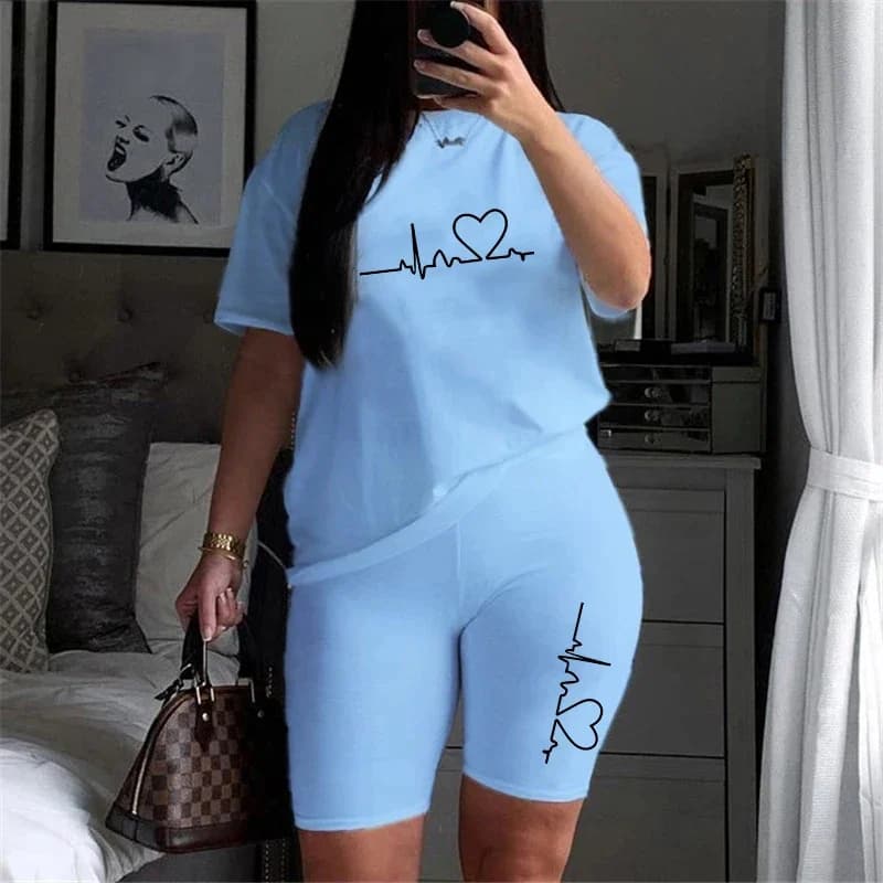 Completo coordinato estivo 2026 da donna: T-shirt girocollo a maniche corte e pantaloncini – Set casual comodo per tutti i giorni – Offerta imperdibile