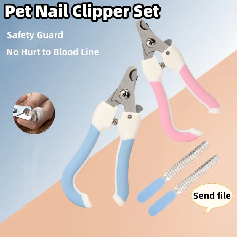 Dog Cat Nail Clippers with Safety Stop Sharp Stainless Steel Pet Nail Trimmer with File Non-slip Handle Safe Grooming Tool
