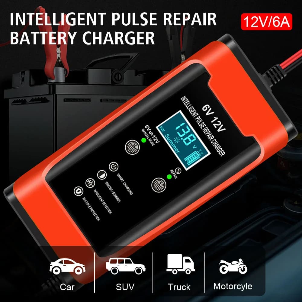 6A 12V Boat Supplies Batteries Chargers Intelligent Pulse Repair Storage Cell Maintance Digital Truck Car Battery Charger 90W