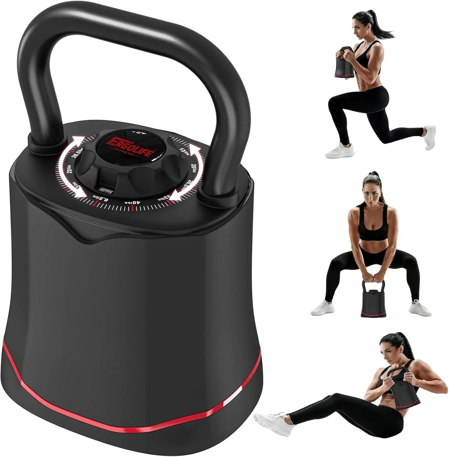 Set Kettlebell adjustable, quick change of weight 6 in 1, space saving for the strength training of the home gym (black)