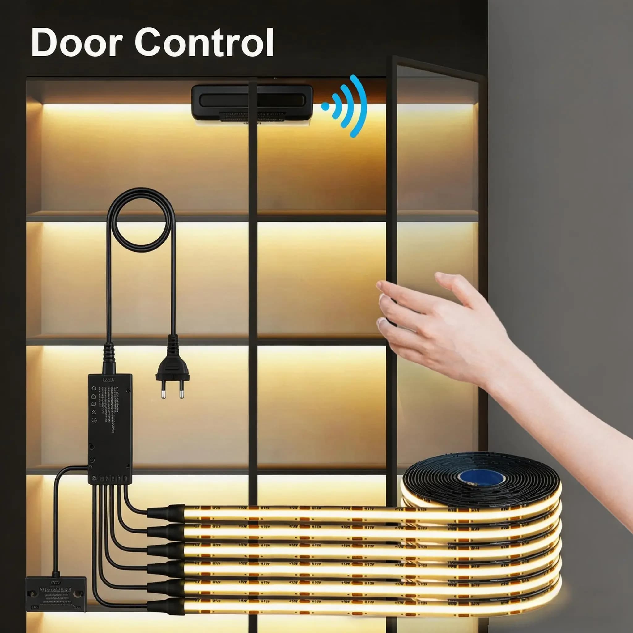 1-10 Pezzi Strisce LED COB Nere con Kit Interruttore Sensore a Doppia Porta 12V, Illuminazione per Armadi e Guardaroba