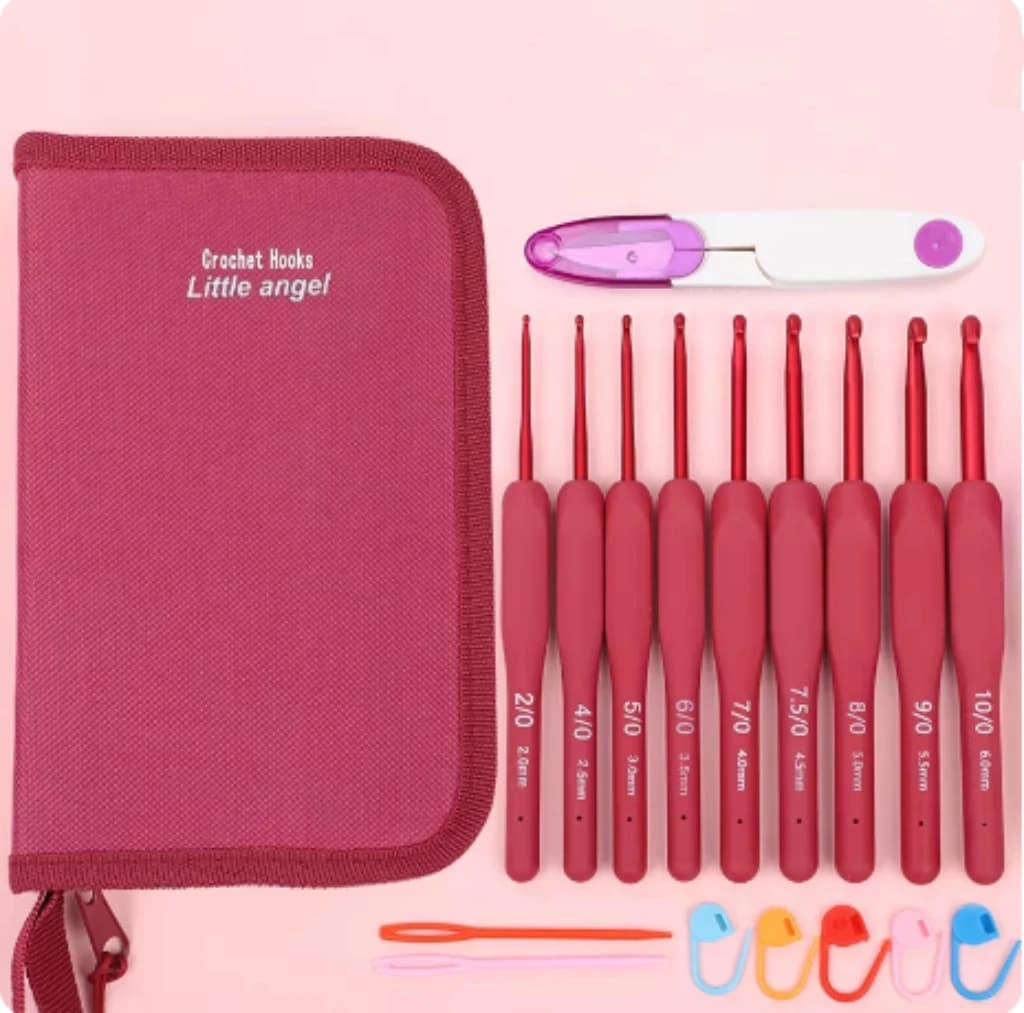 Set di Ferri da Uncinetto con Impugnatura Morbida, Kit per Lavoro a Maglia, Borsa per Lavori a Maglia, Pacchetto Materiali per Bambole, Gomitolo di Lana - Accessori per Lavoro a Maglia