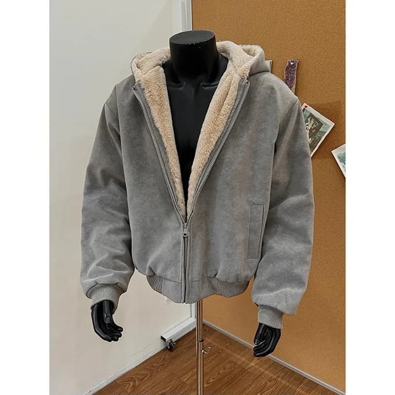 Nuovo Cappotto Invernale 2026 con Collo in Pelliccia e Cappuccio, Zip, Maniche Lunghe, Moda Coreana, Giacca Casual in Pile Caldo e Spesso per Uomo