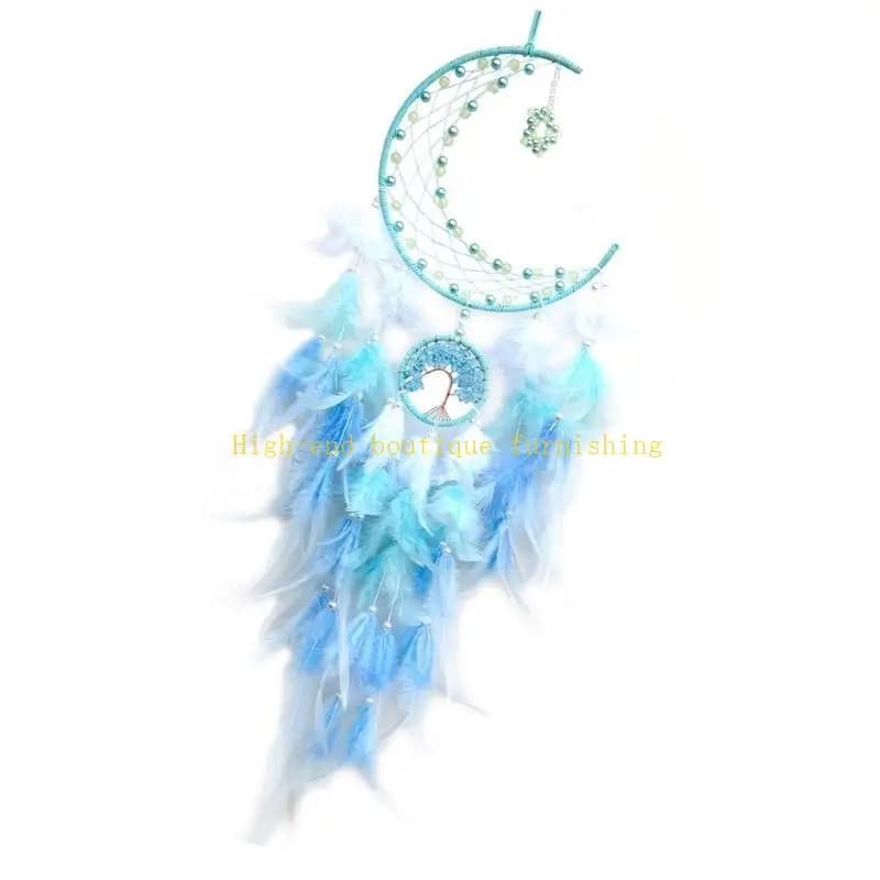 L9NB Moon Star Feathered Tassels Dreamcatchers Glowing In Dark Hanging Decors for Religious Celebration and Romantics Setting