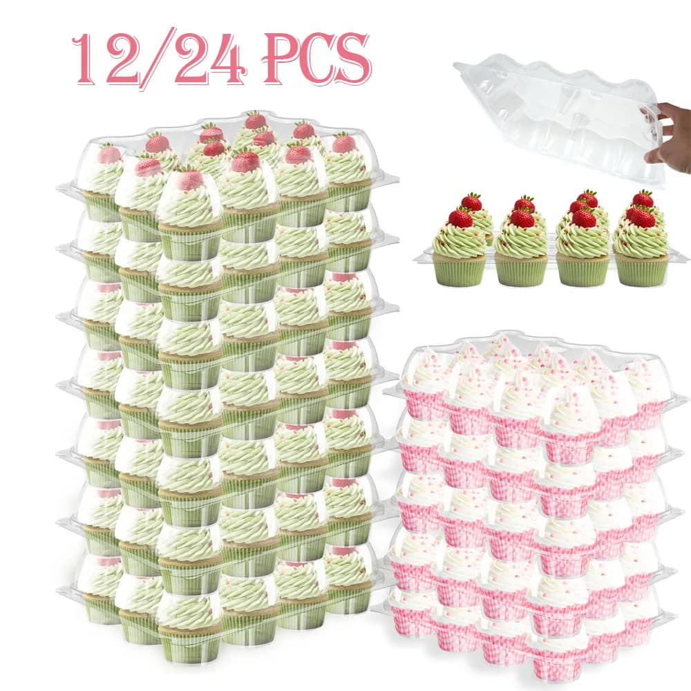 12/24 pezzi contenitori per cupcake a 12 fori scatola per cupcake in plastica trasparente con coperchio staccabile scatola per torta impilabile per uso alimentare forniture per feste