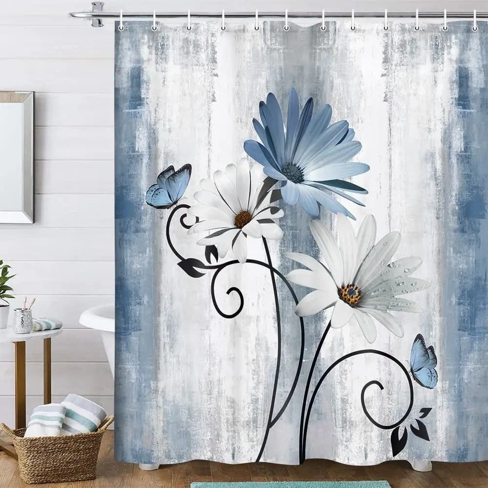 Nuova tenda da doccia margherita Tenda da bagno in poliestere addensato con ganci Tenda da farfalla floreale impermeabile Decorazioni per la casa